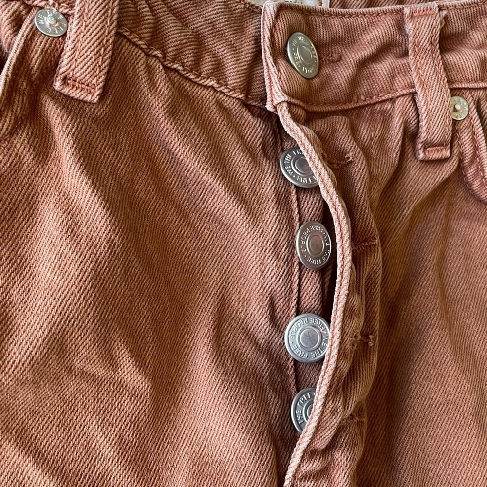 Free People We The Free Tan Denim Jean Skirt Distressed Button Up Size 29 - Picture 3 of 6